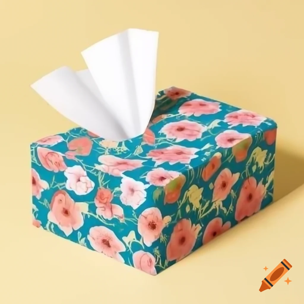 Botanical flower pattern in peacock colors for tissue box design