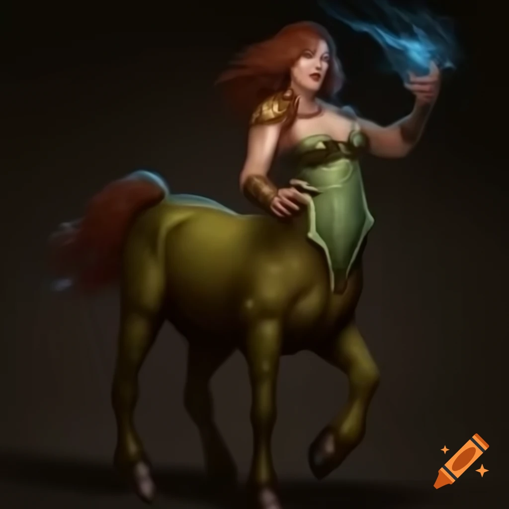 Graphic novel style female centaur druid character in Theros setting