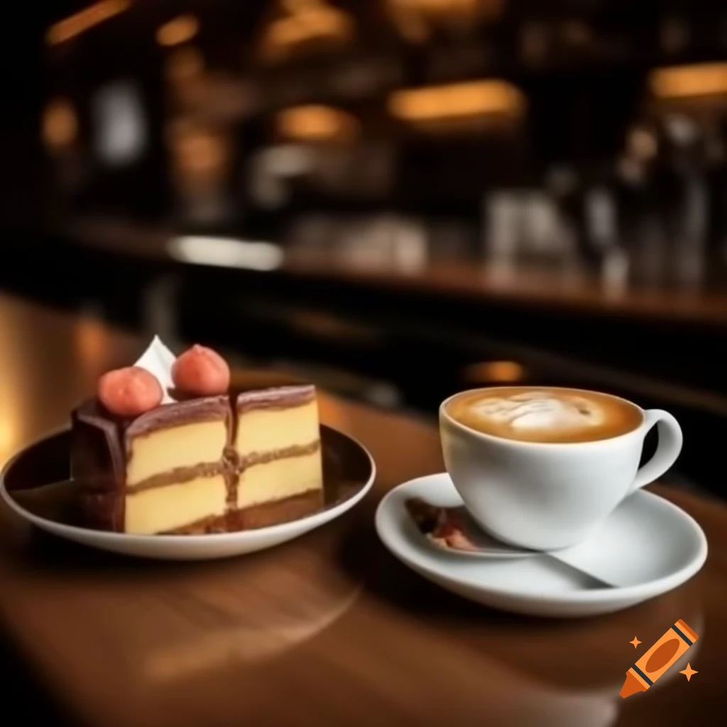 Cake and coffee served in a jazz bar setting