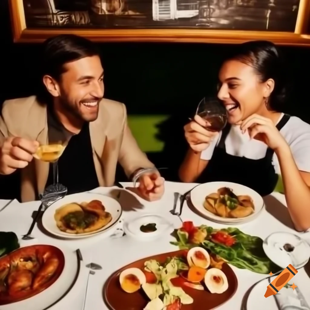 Two people dining at a gastronomic restaurant