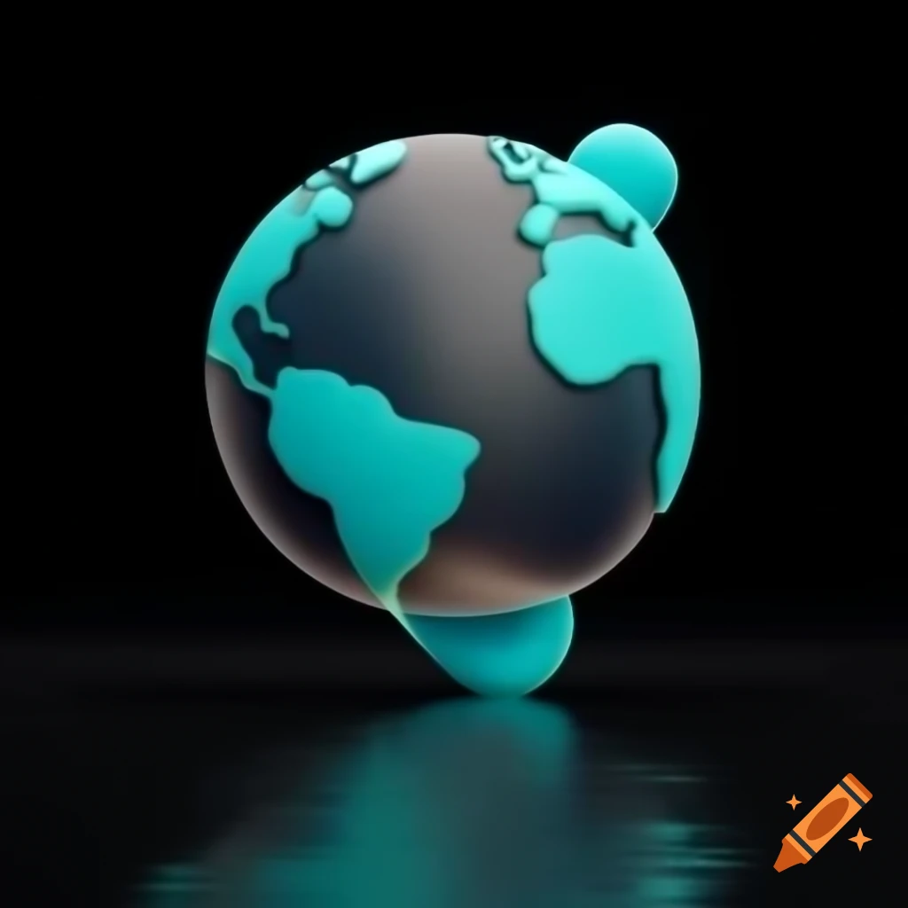 3D teal earth icon on black background, futuristic design