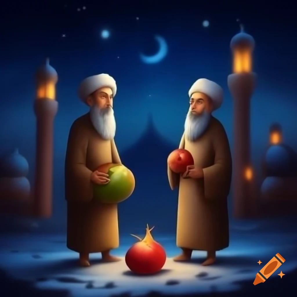 Hafez and Ferdowsi celebrating Yalda Night under starry sky