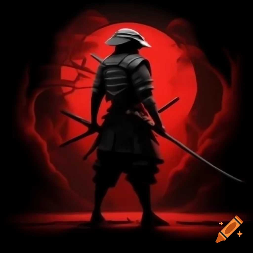 Samurai standing with sword on black canvas with red accents