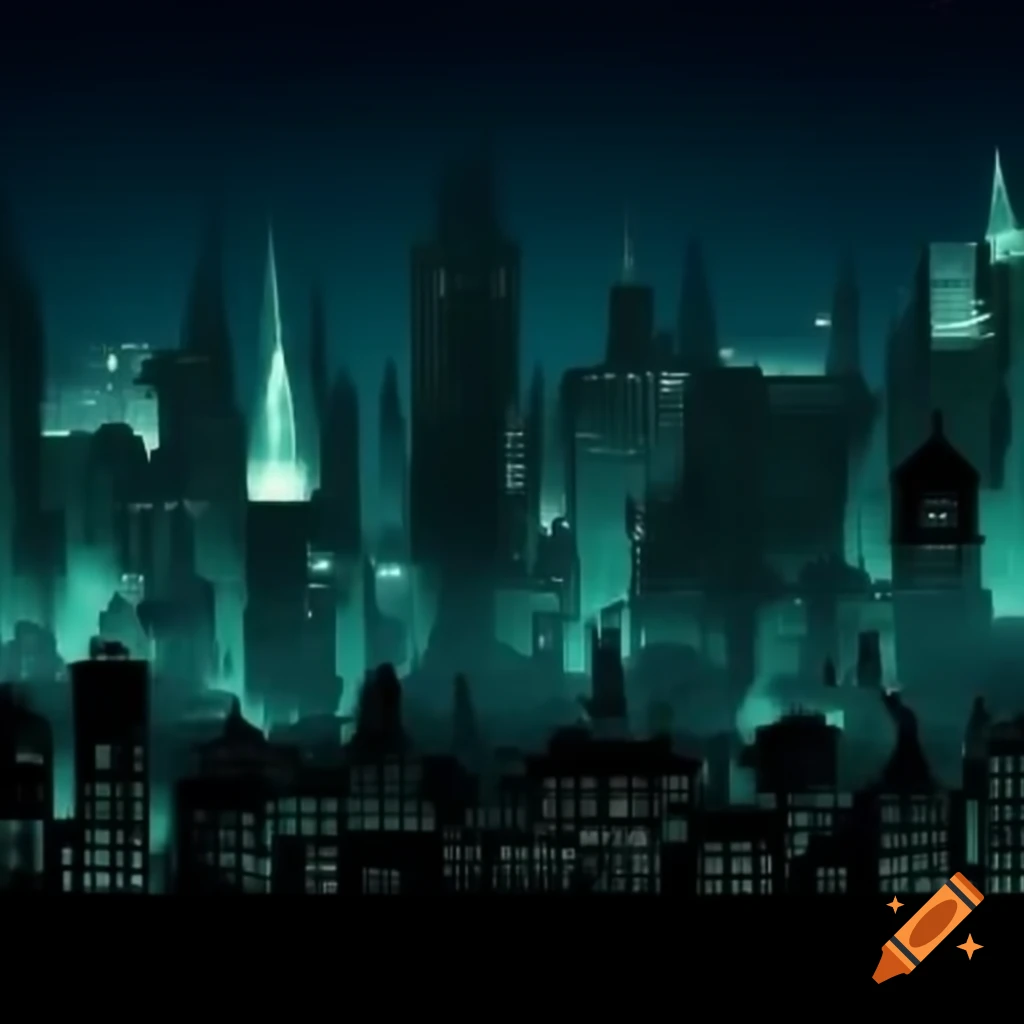 Gotham City skyline with iconic architecture