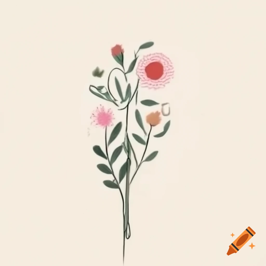 Simple floral bouquet painting with visible stems