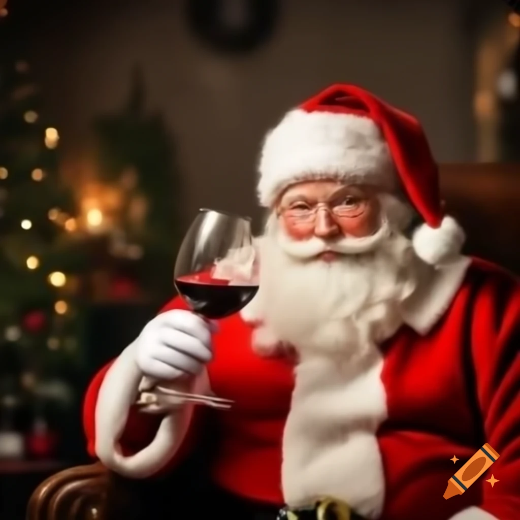 Santa Claus celebrating with wine during the holiday season