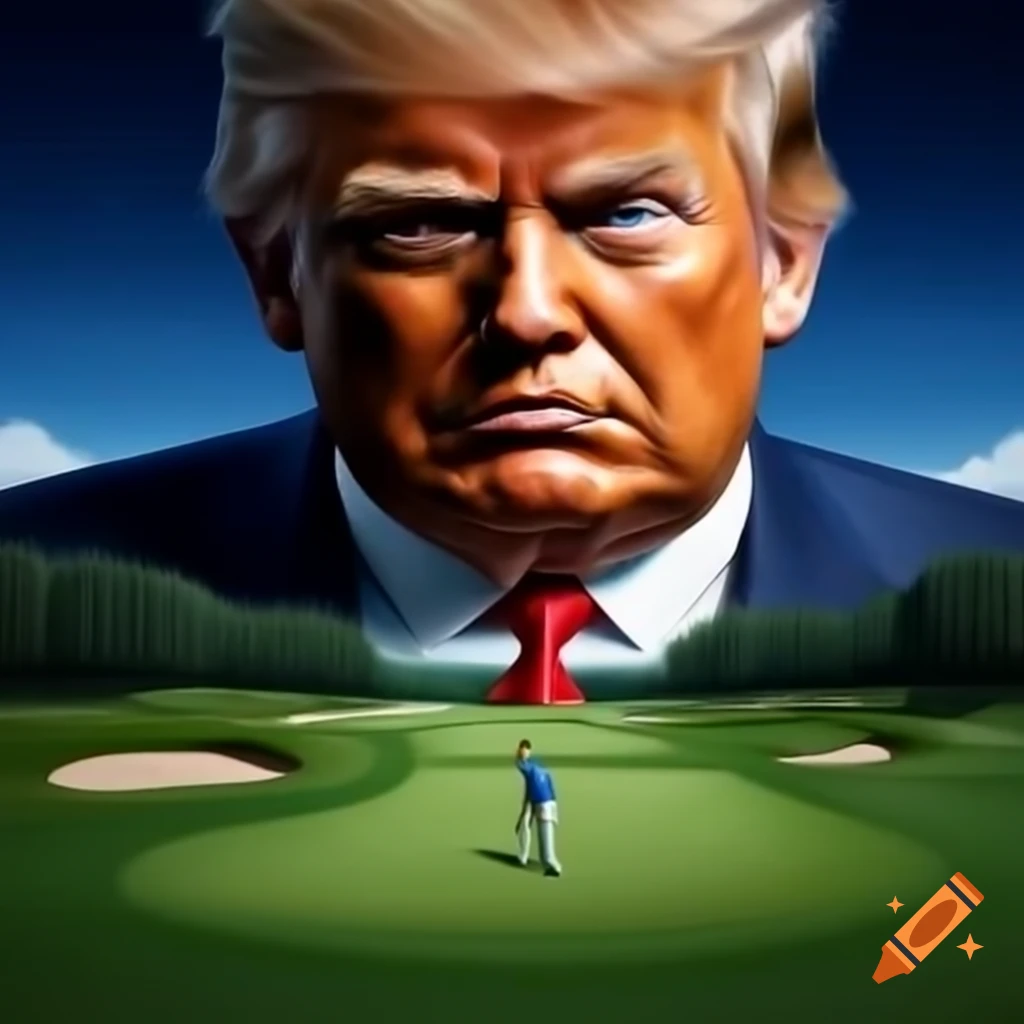 Satirical photorealistic depiction of a humorous scene with a golfer and a giant alligator
