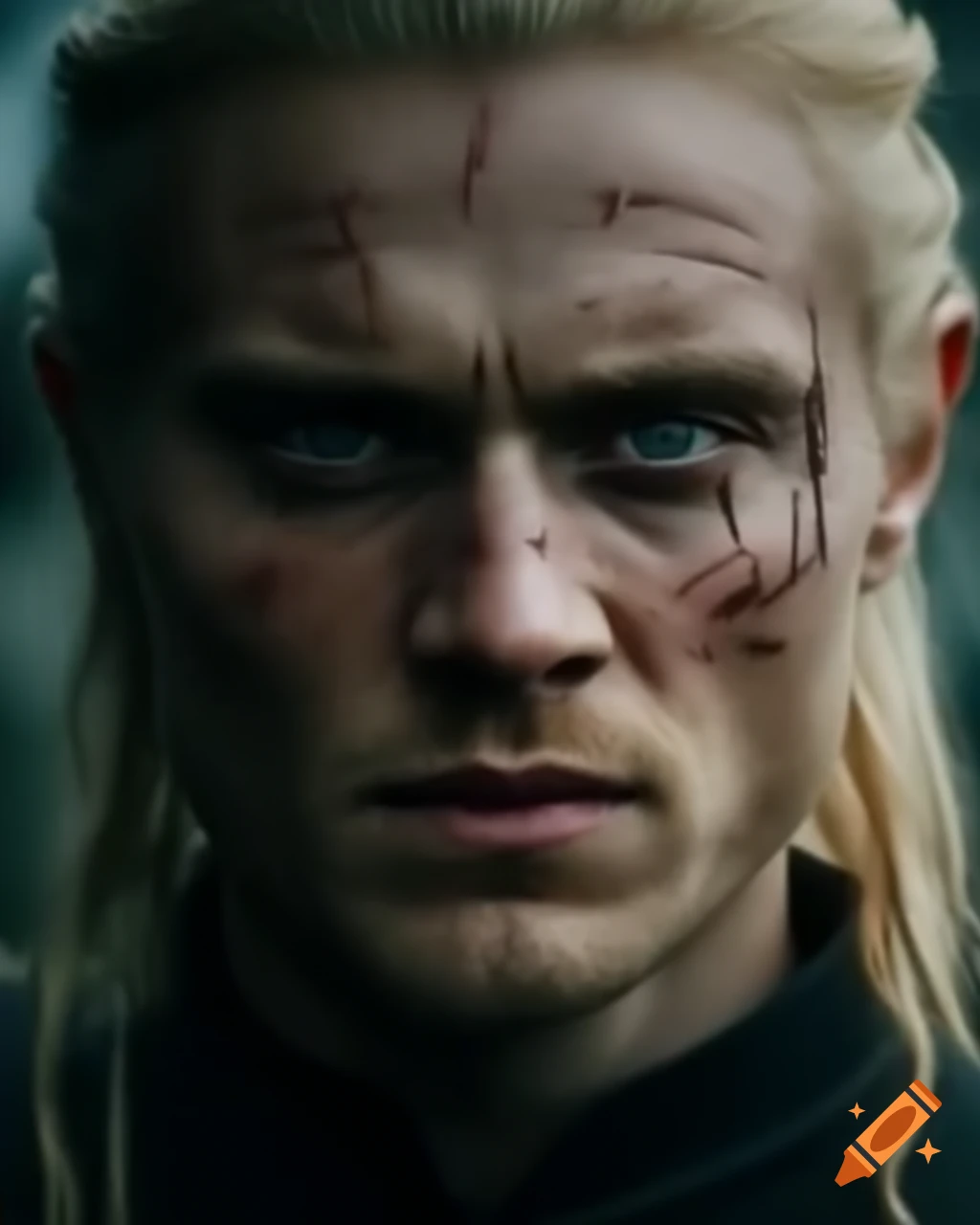 Medieval blonde male Viking sailor with scar on his left face