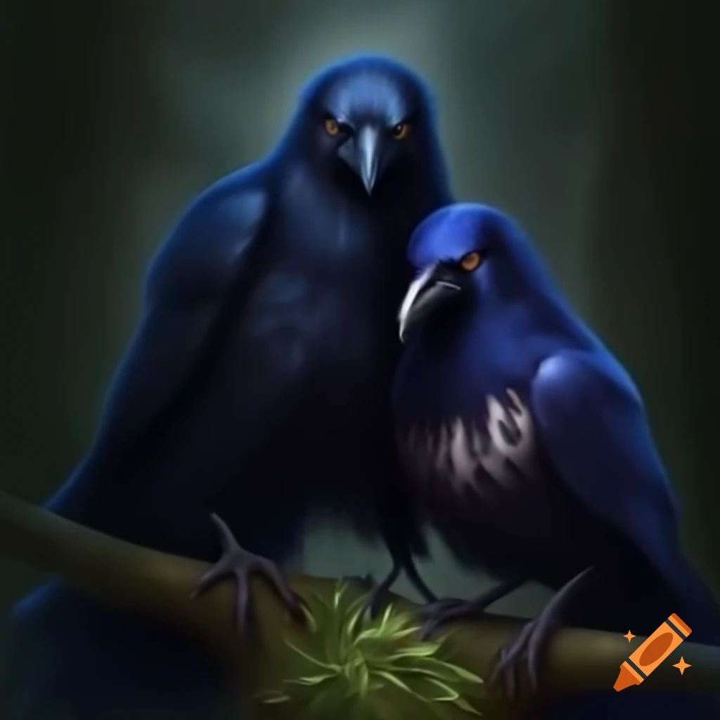 Hugin and Munin ravens with Yggdrasil tree