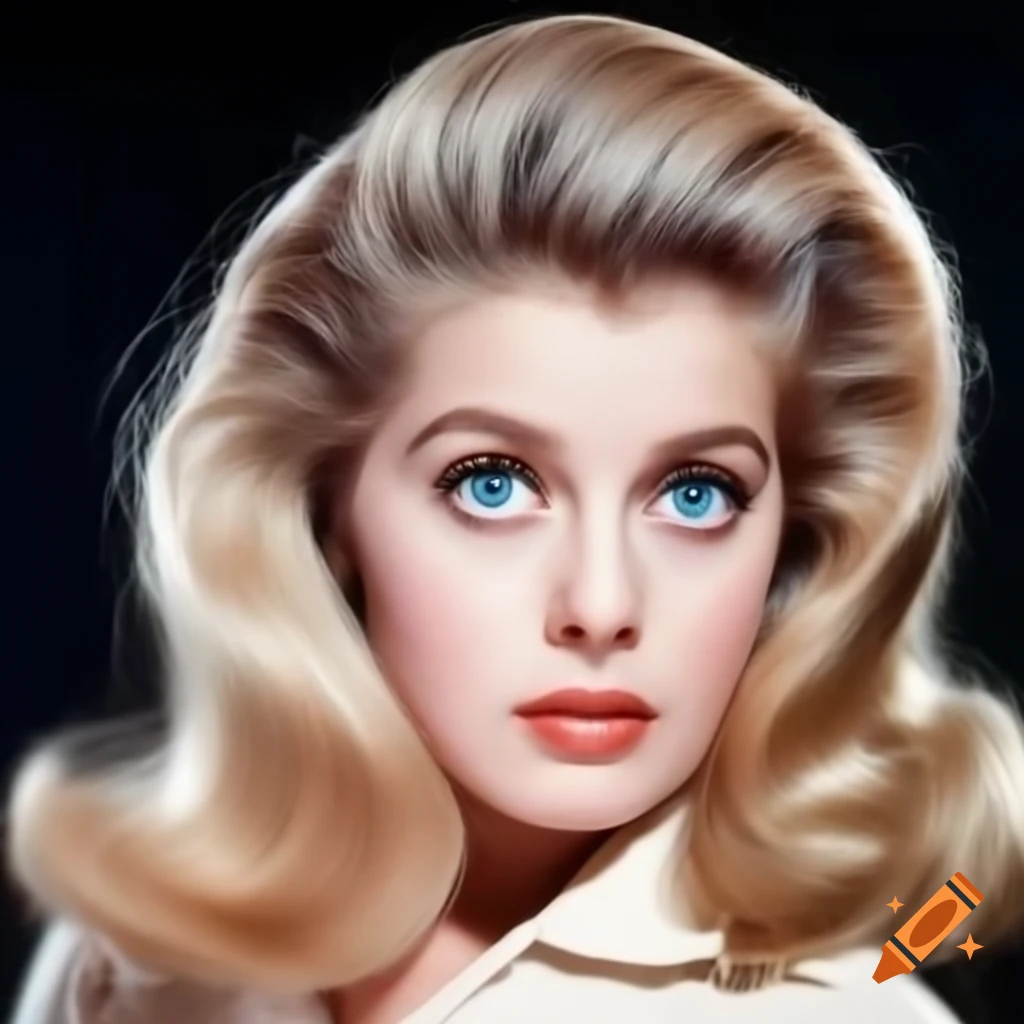Beautiful European actress from 1963 with striking blue eyes and wavy golden hair