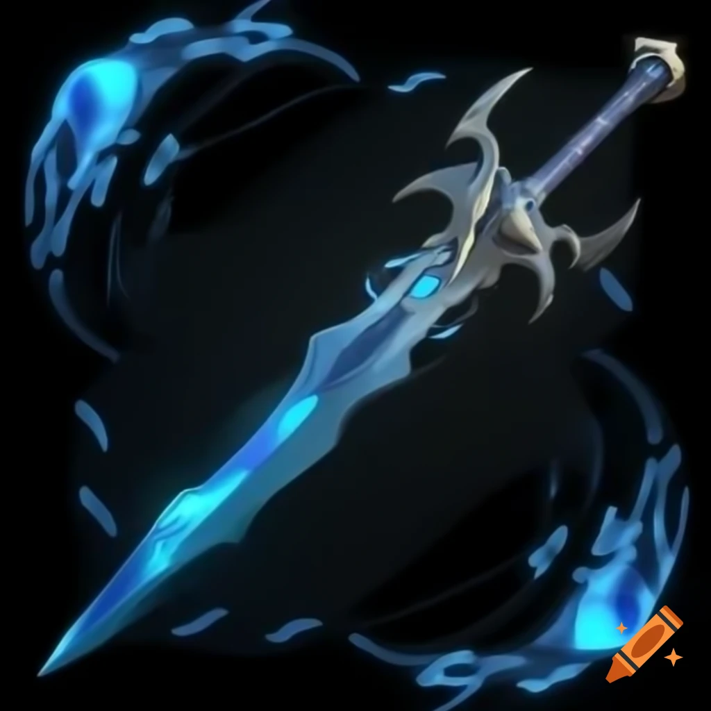 Fantasy dragon sword with scale and blue glowing elements