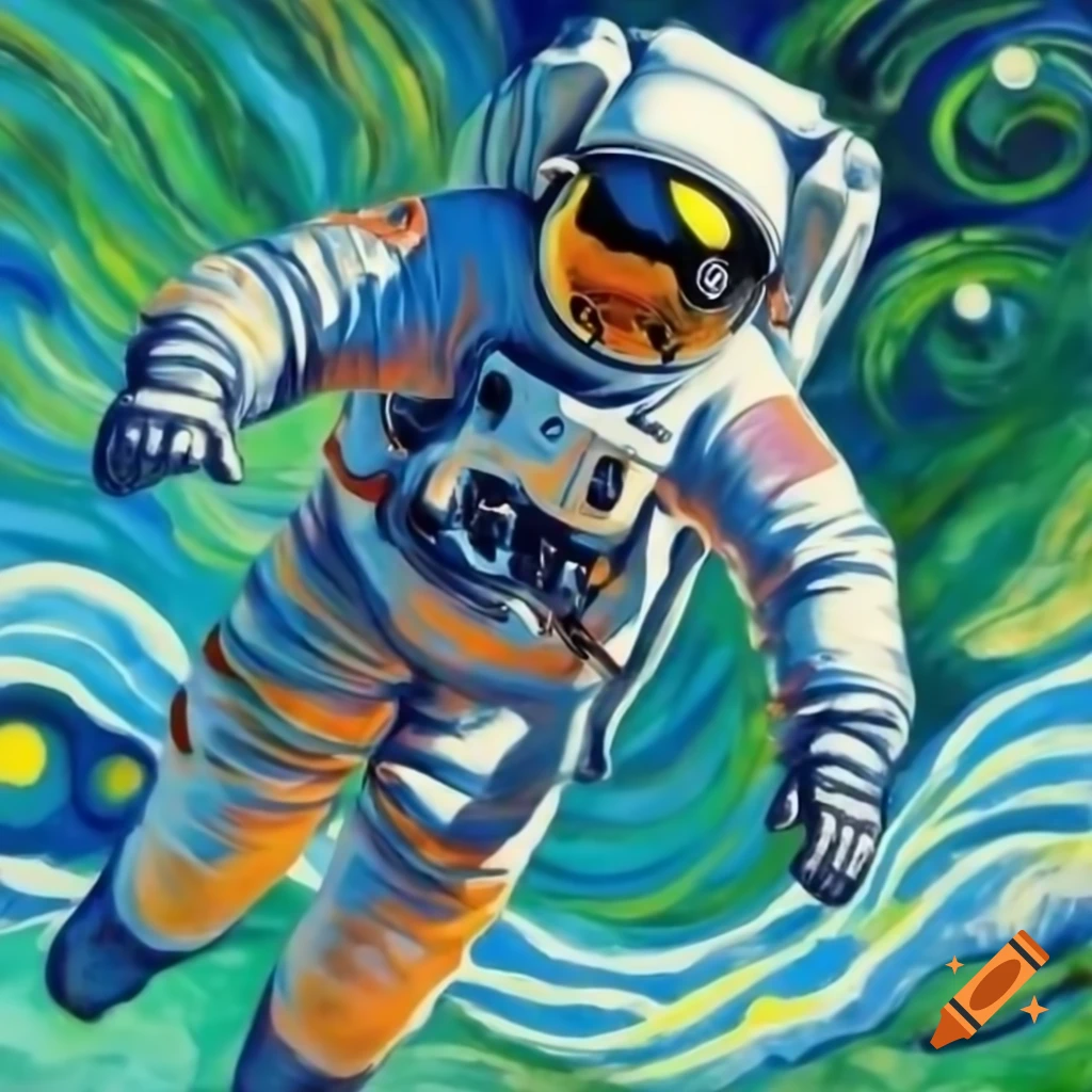 Astronaut floating in space with expressive van Gogh style colors