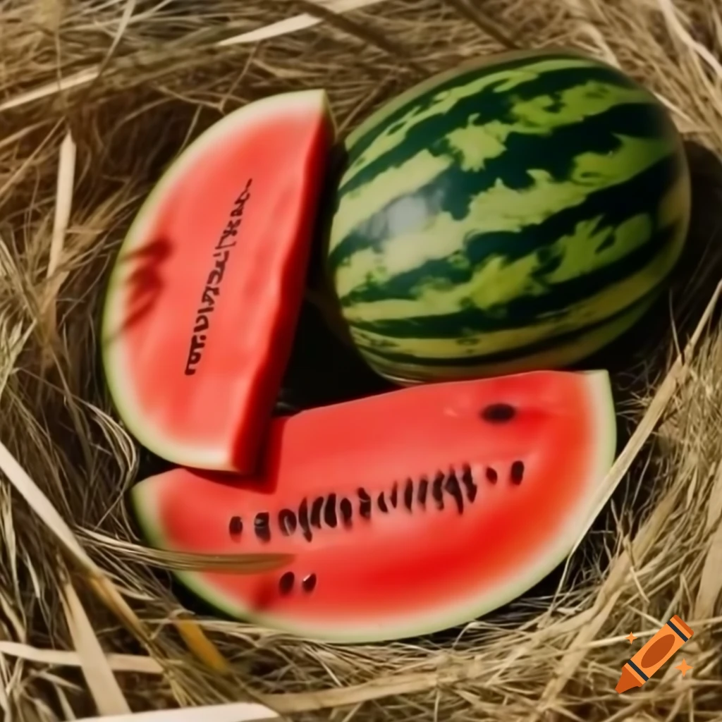Watermelon surrounded by Easter hay decorations
