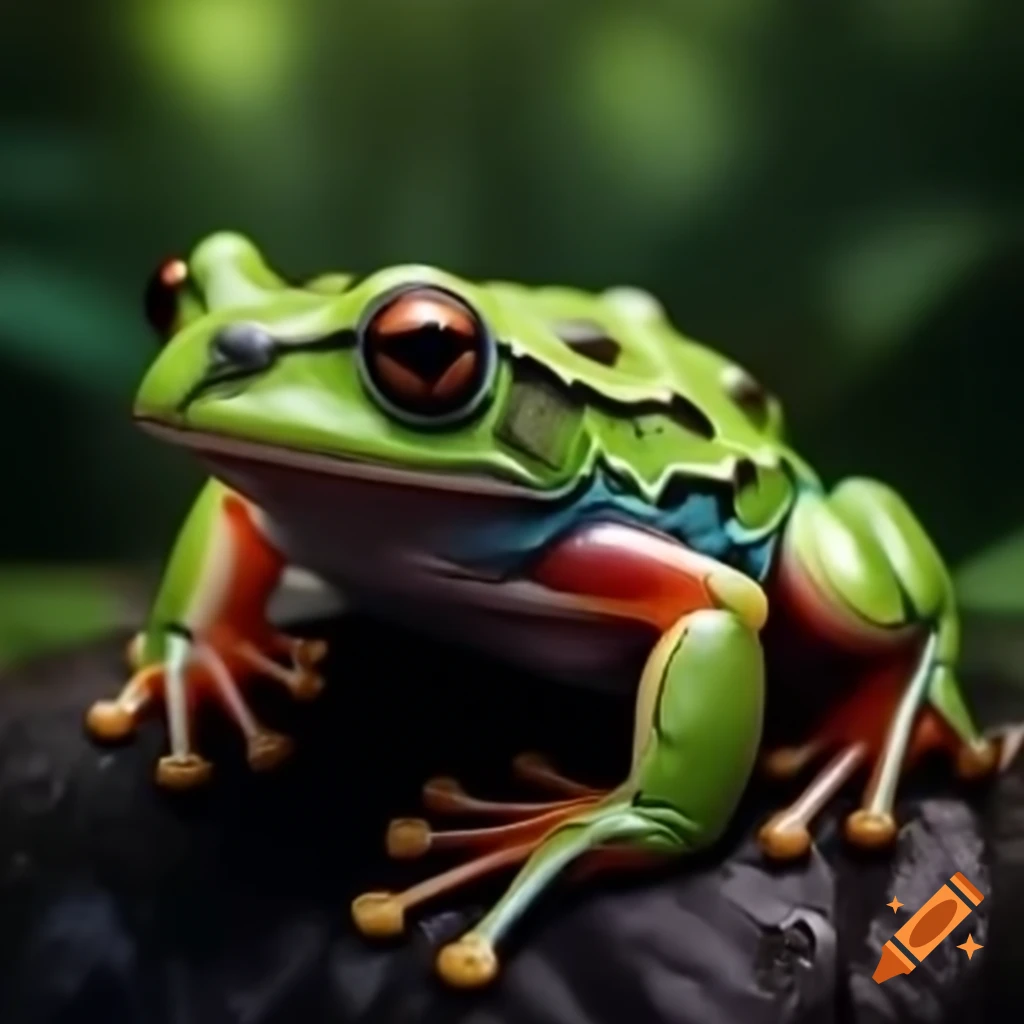 Realistic close-up photo of a frog