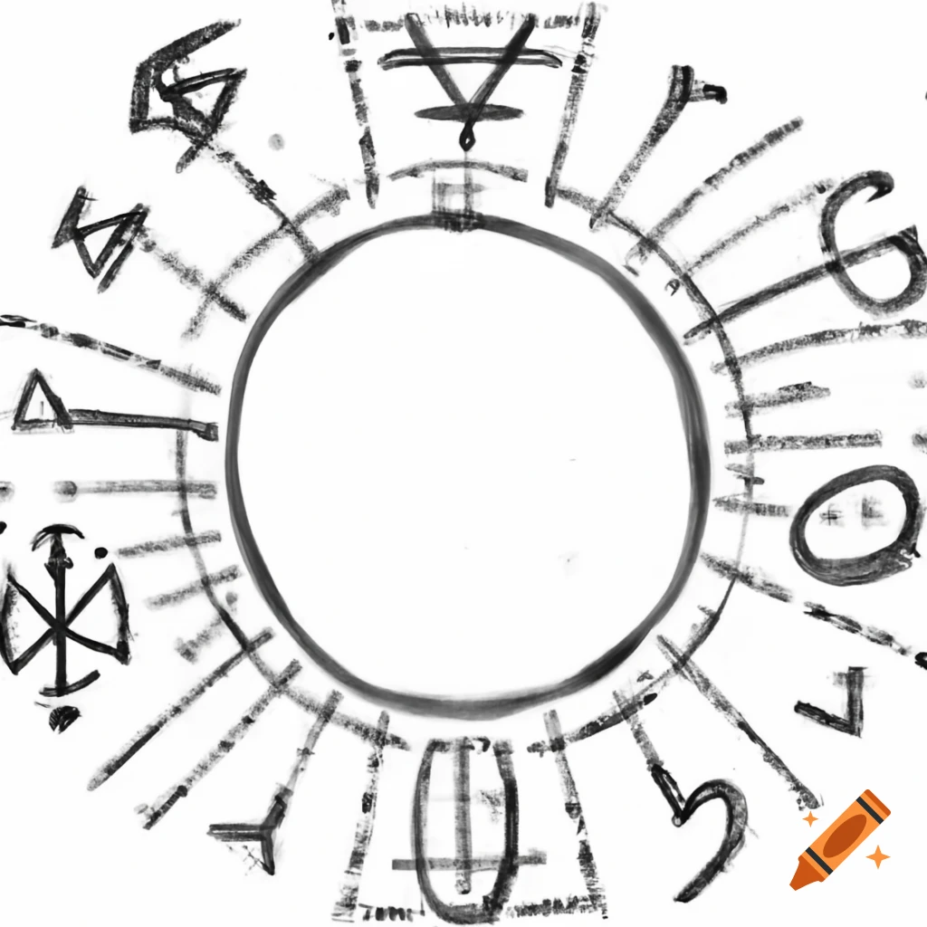 Sketch of circular runic symbols resembling a sun on craiyon