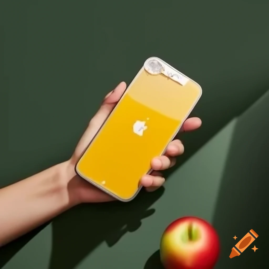 iPhone 15 alongside a glass of apple juice
