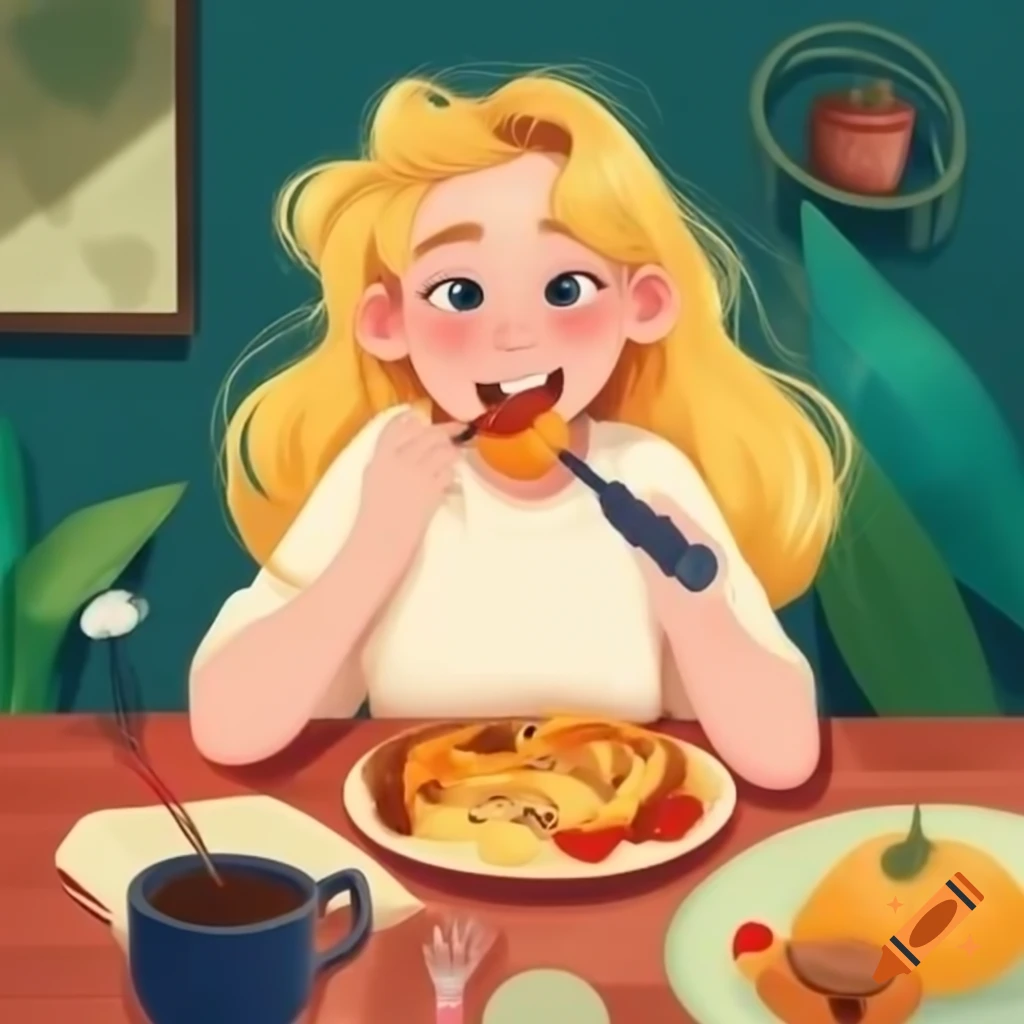 Happy blonde woman enjoying a meal