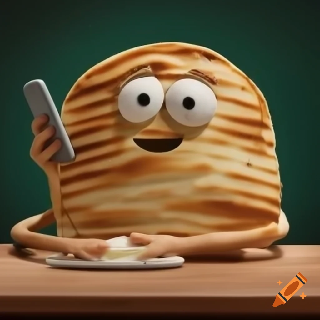 Pita bread character talking on the phone