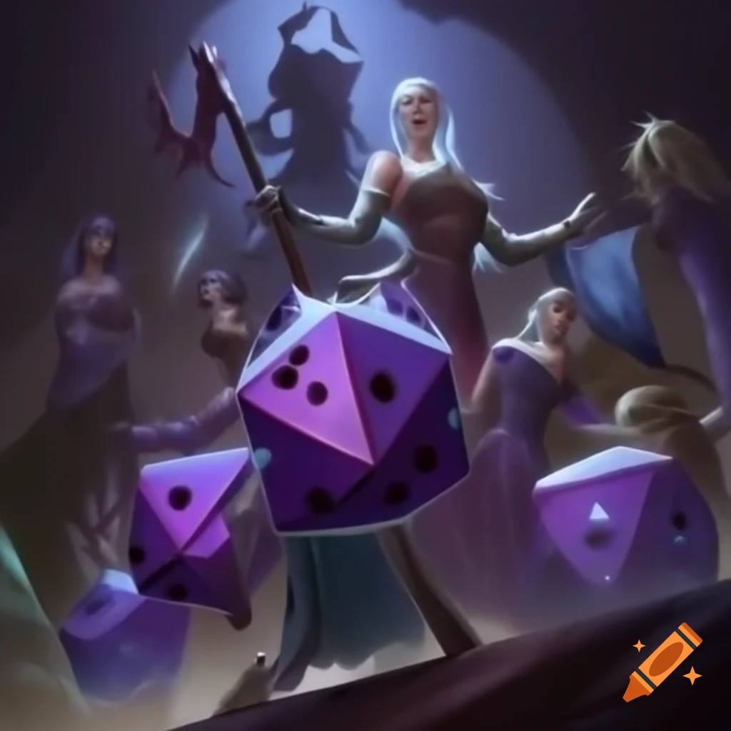 Sentient dice creatures as medieval warriors and sorcerers
