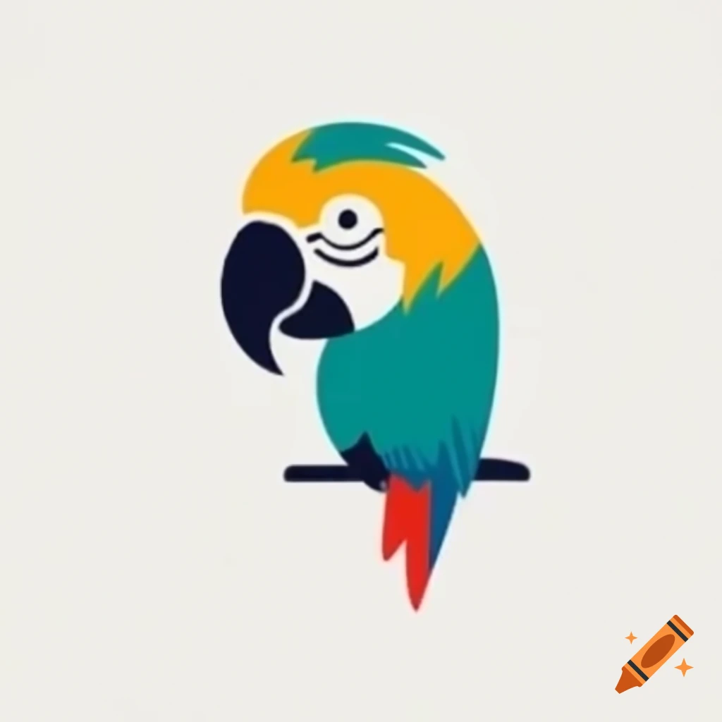 Minimalist European parrot logo with detailed design and subtle particles