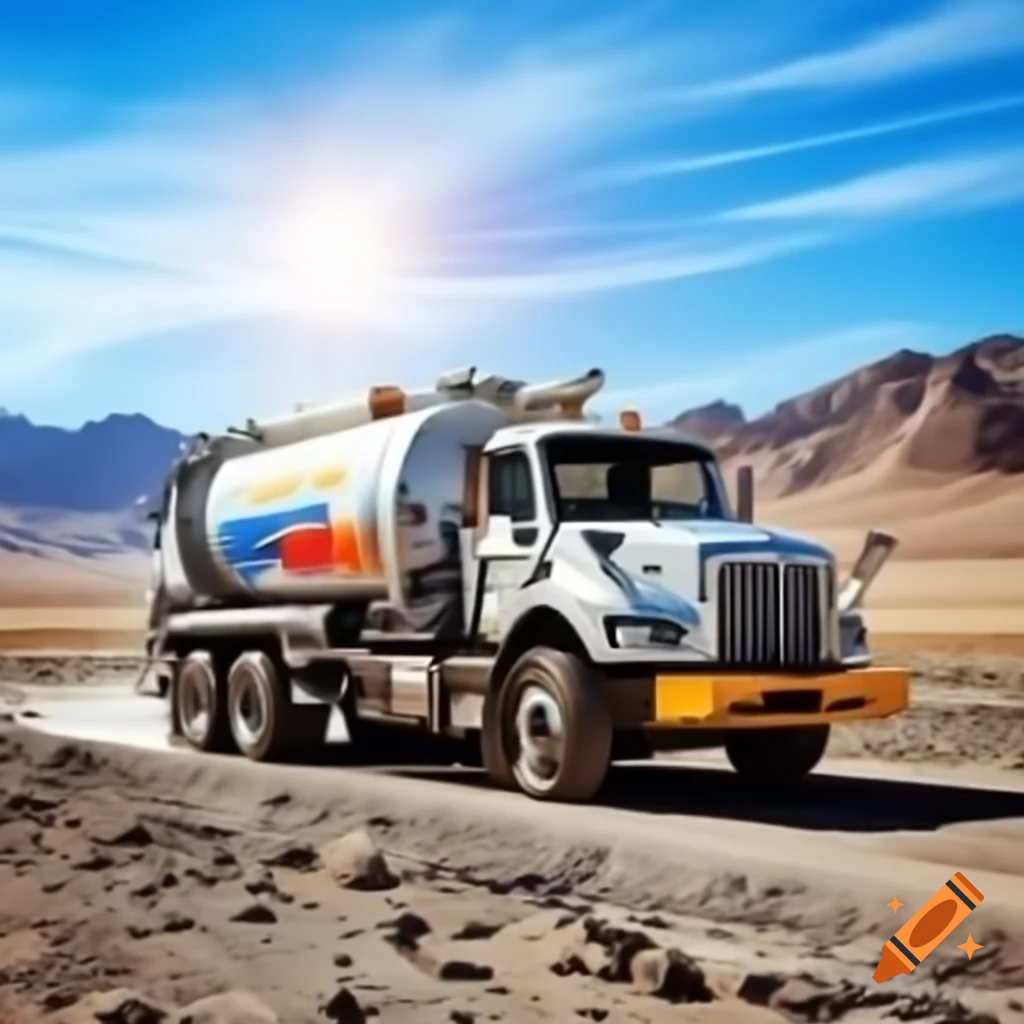 Infographic showing sewage truck beside mountains