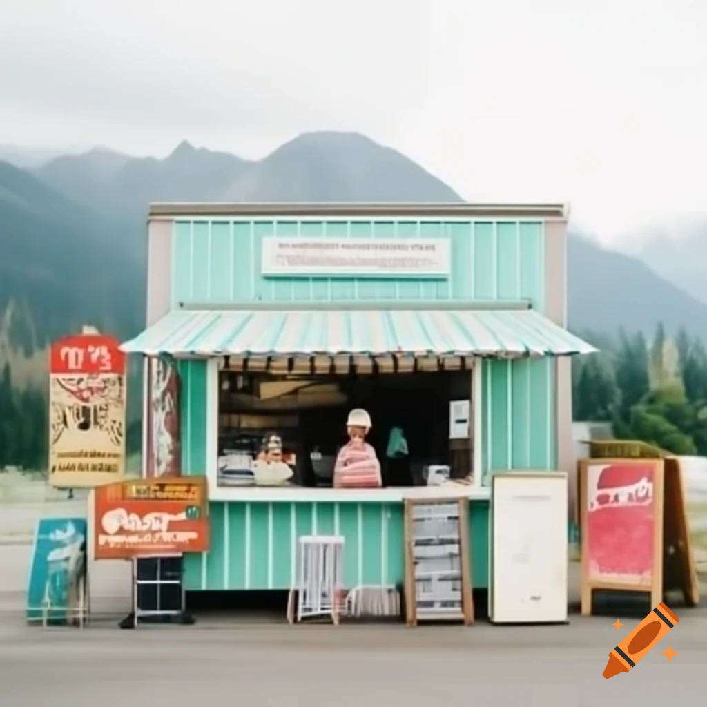 Ice cream shop with the Alps mountains in the background