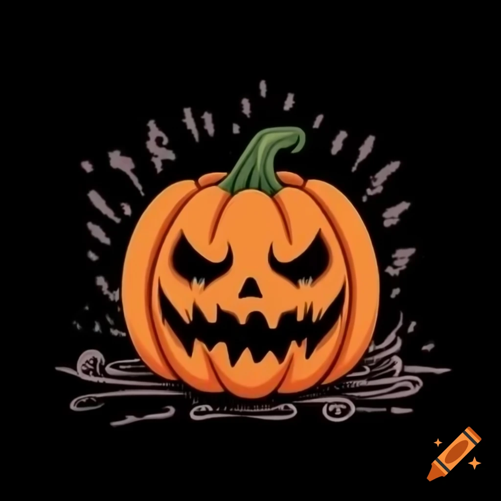 Scary sad pumpkin illustration with sad eyes on black background