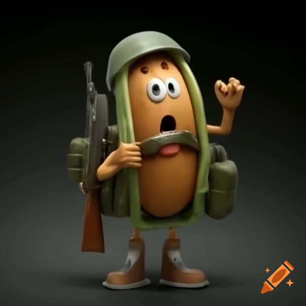 Animated peanut wearing military gear