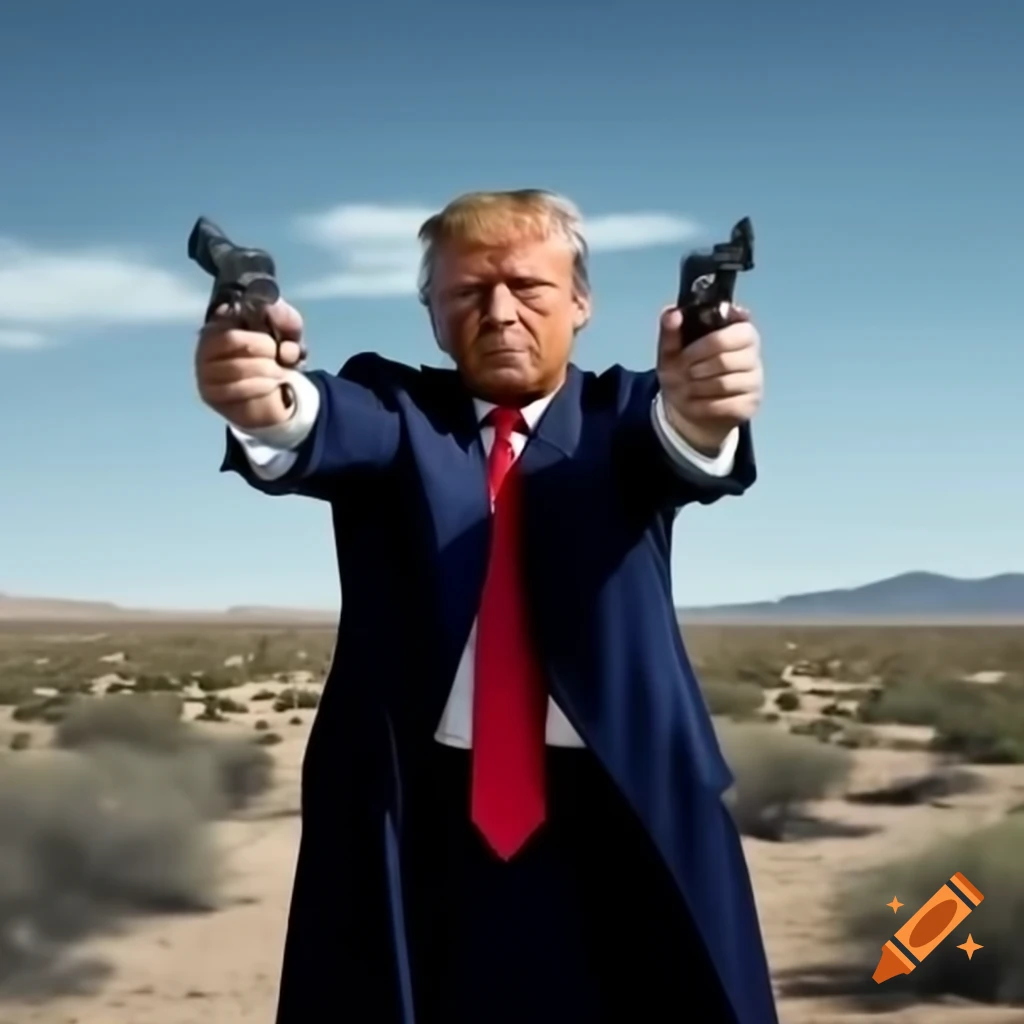 Person in duster standing in Mojave Desert holding Colt Walker revolver