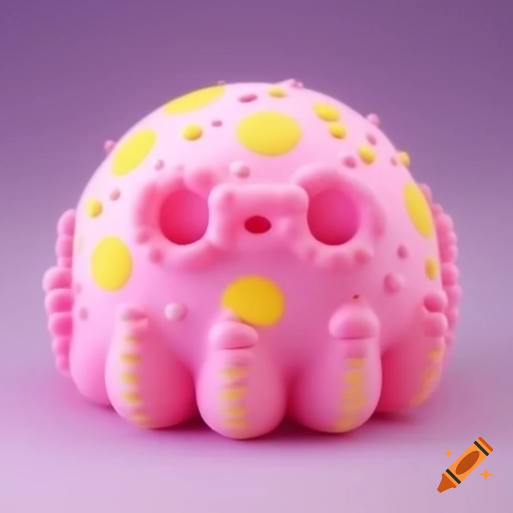 Pink blob of plasticine with tentacles and yellow spots