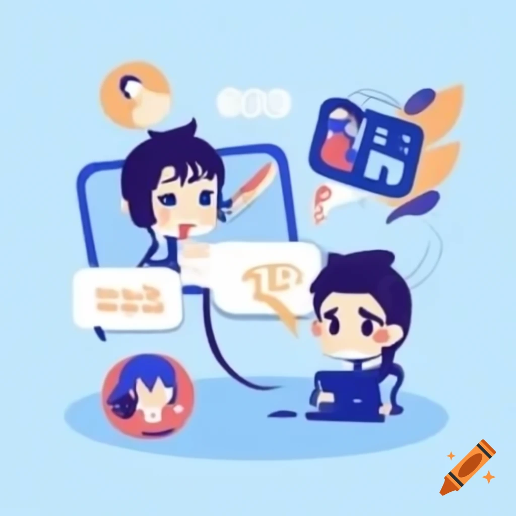 Chibi characters illustrating communication process in anime style