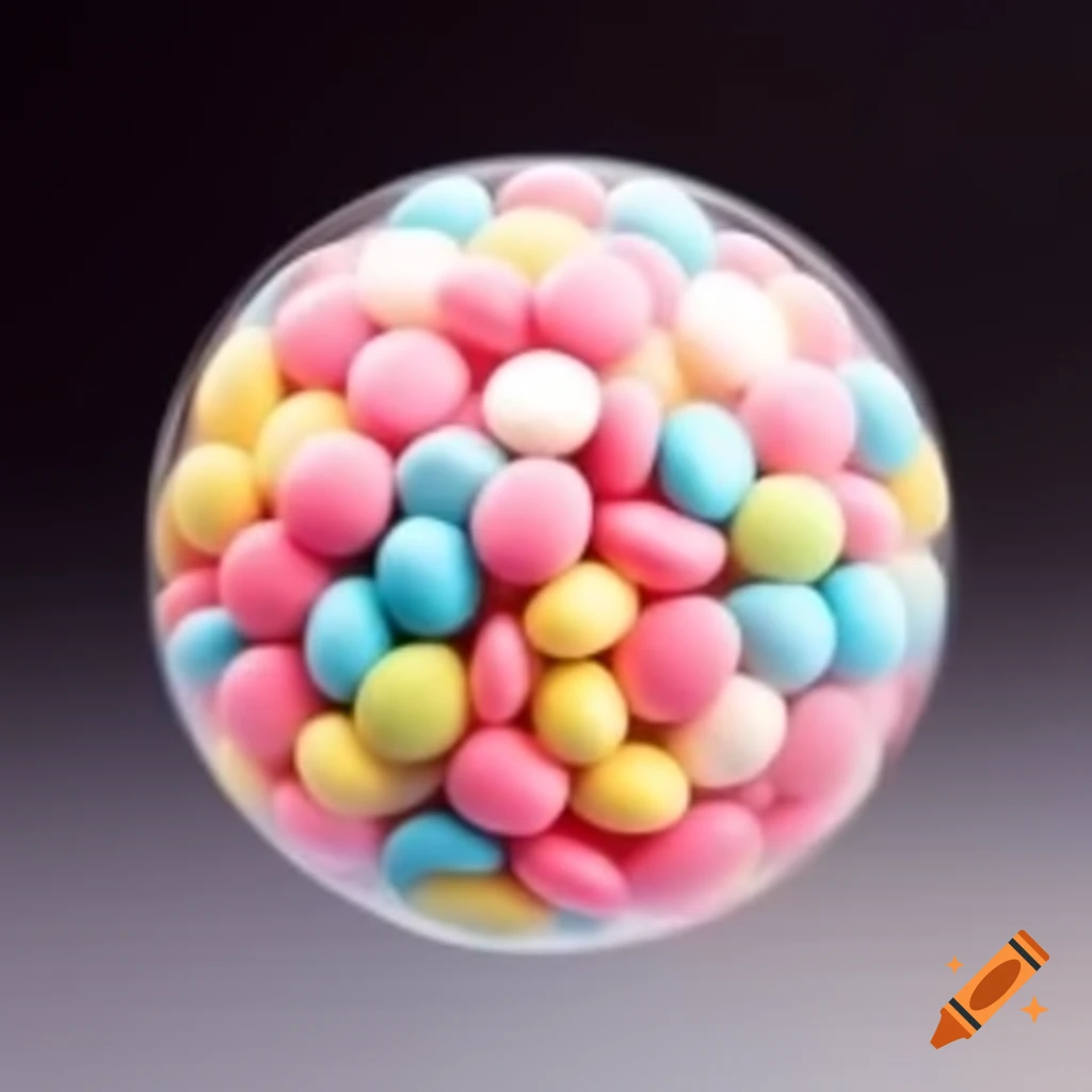 Glass ball filled with 100 pastel-colored candies