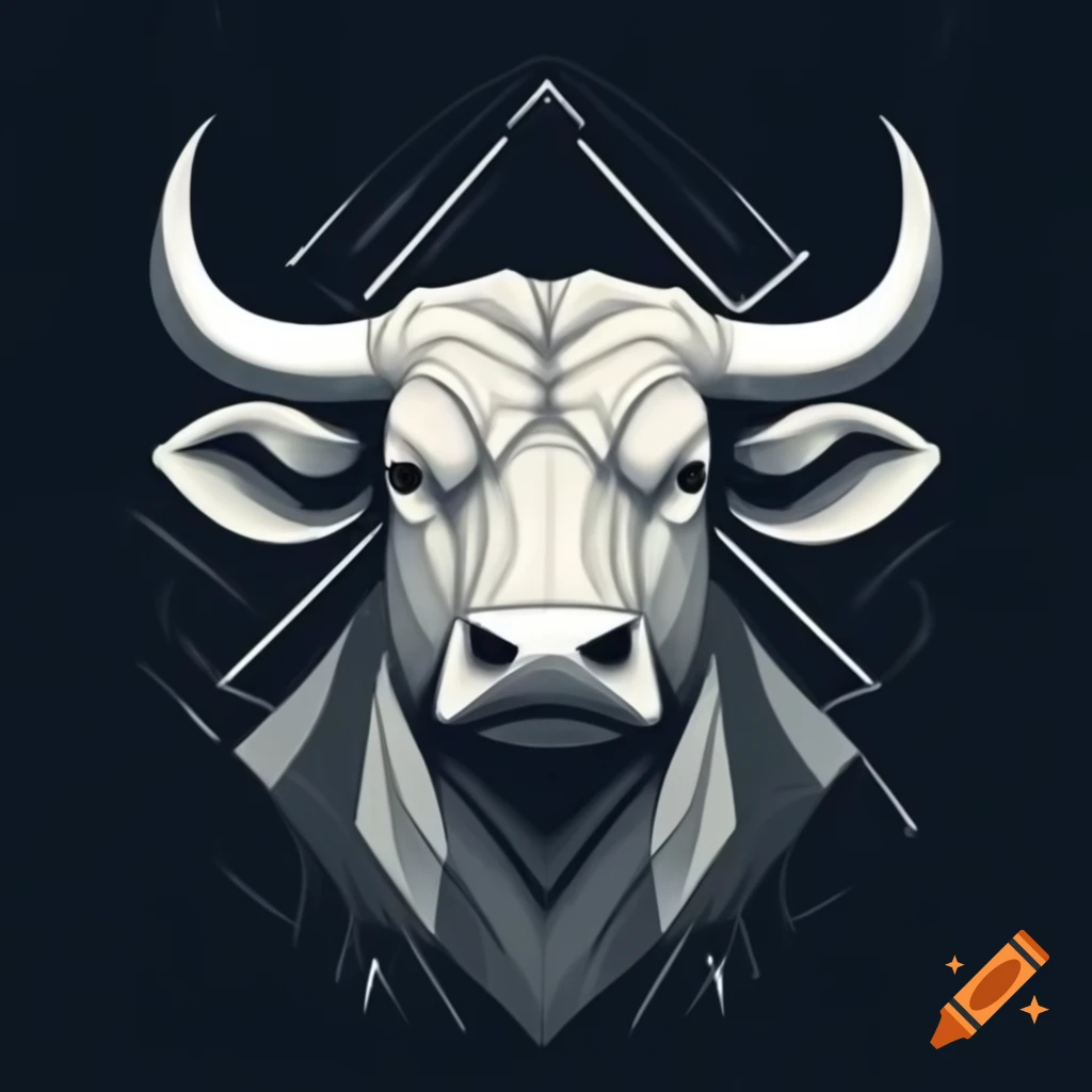 Geometric sketch of a front-facing bull head with a pleasant expression