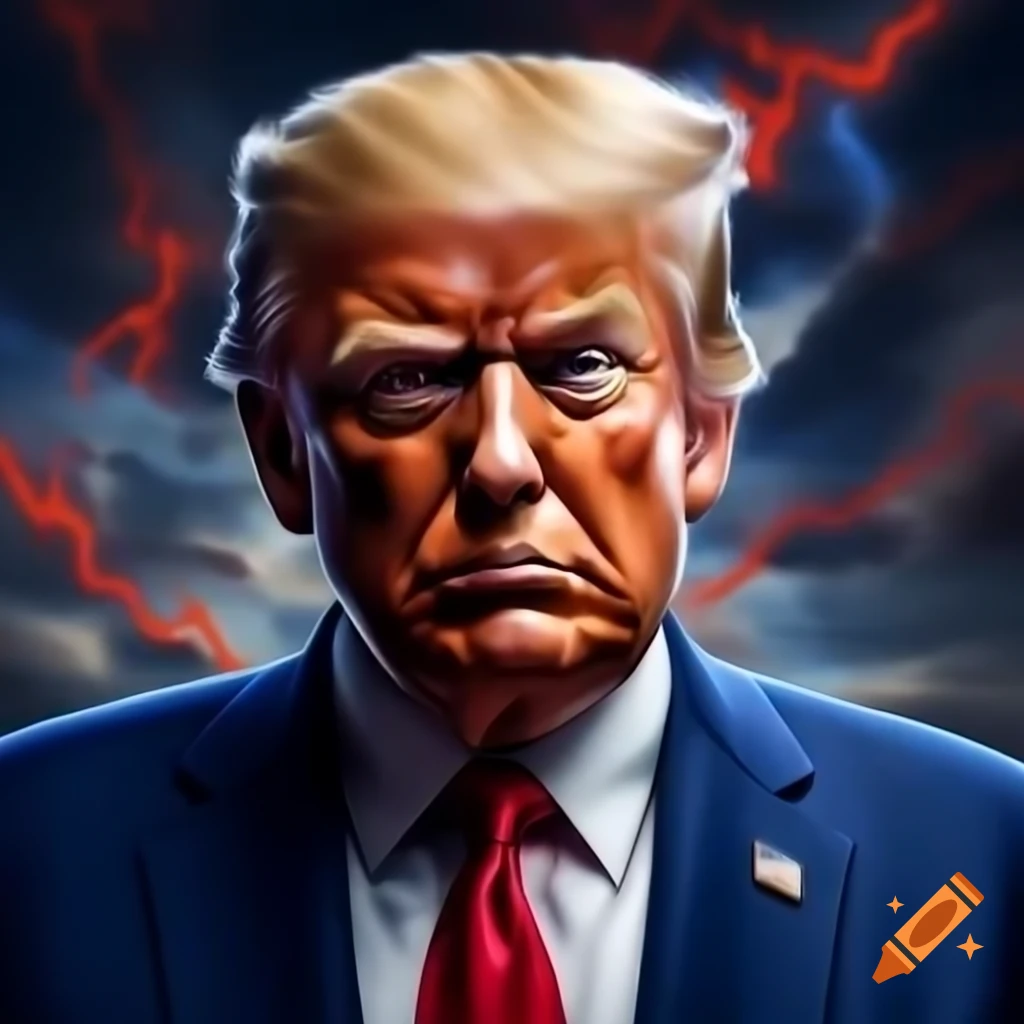 Donald Trump transforming with energy aura in Dragon Ball Z style