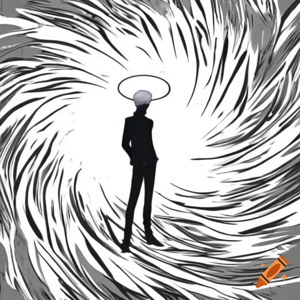 Silhouette of Satoru Gojo in swirling energy vortex, symbolizing spiritual connection