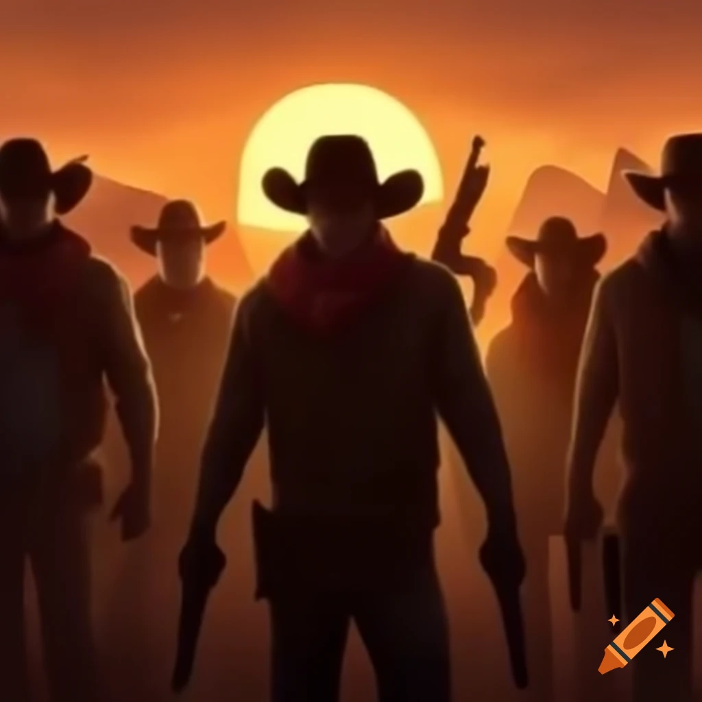 silhouetted-outlaws-in-desert-at-sunrise-with-fiery-orange-sky-on-craiyon