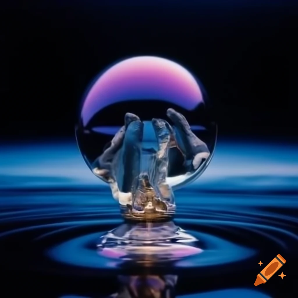 Pop surrealism photography featuring iridescent glass statue