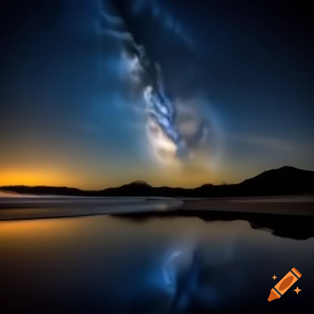 Dreamy night by the beach with dunes and crescent moon reflecting colorful aura