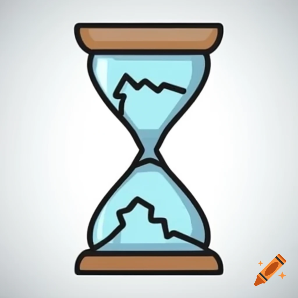 Broken hourglass on white background