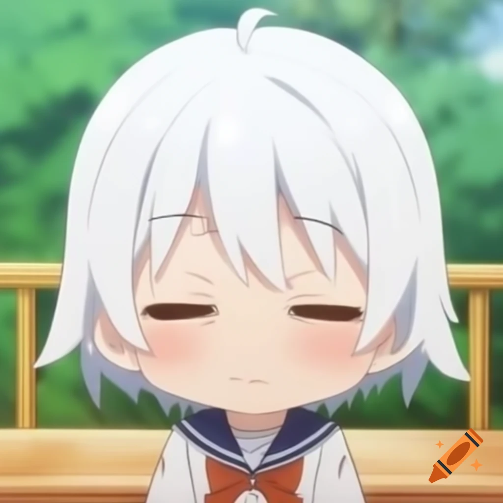 Anime chibi character with white hair