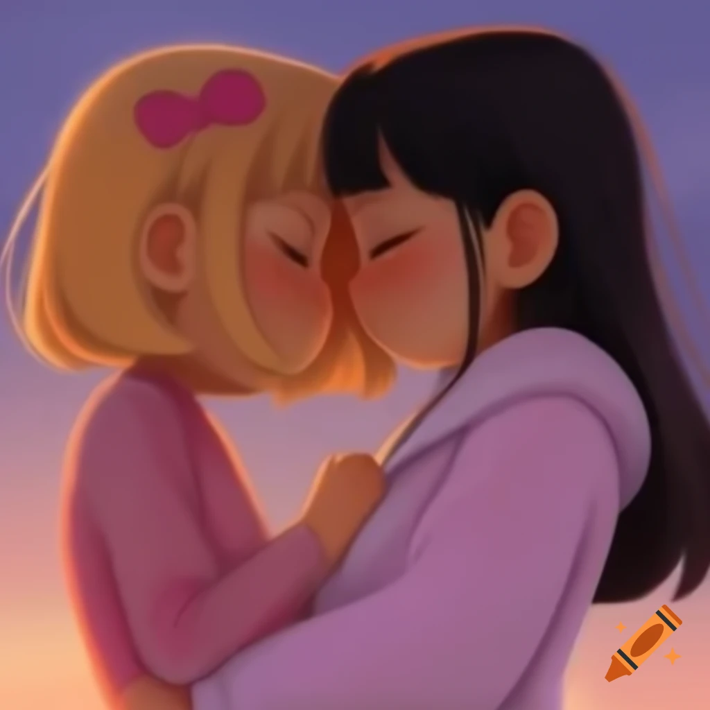 Anime girls embracing in a warm and friendly scene