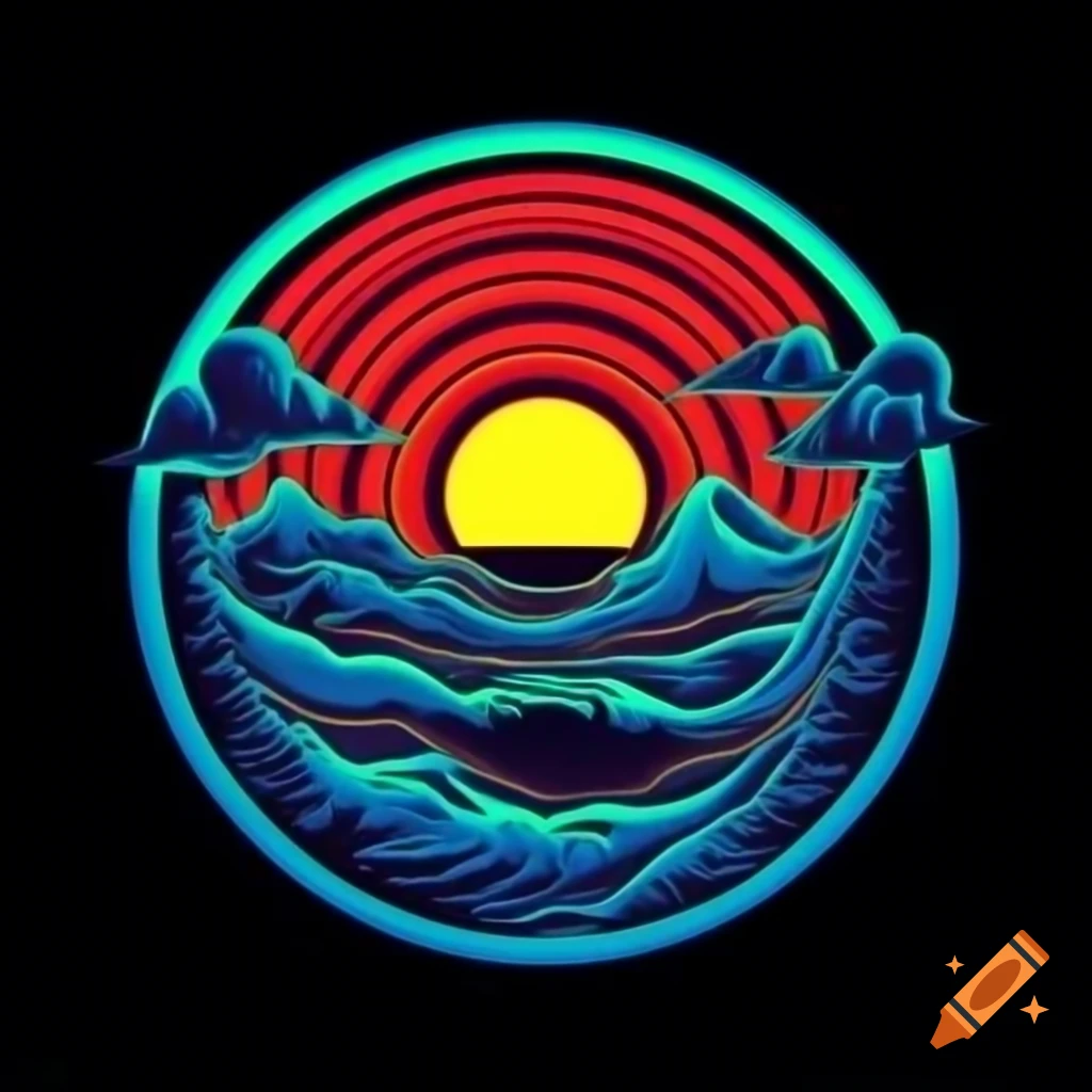 Retro wave landscape with neon grid and 80's style lettering for Brazilian Jiu-Jitsu