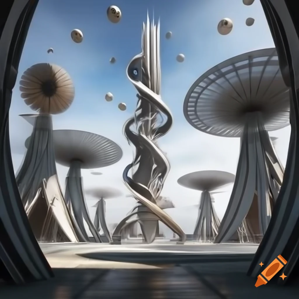 Artistic visualization of conic sections converging in tower-like shape