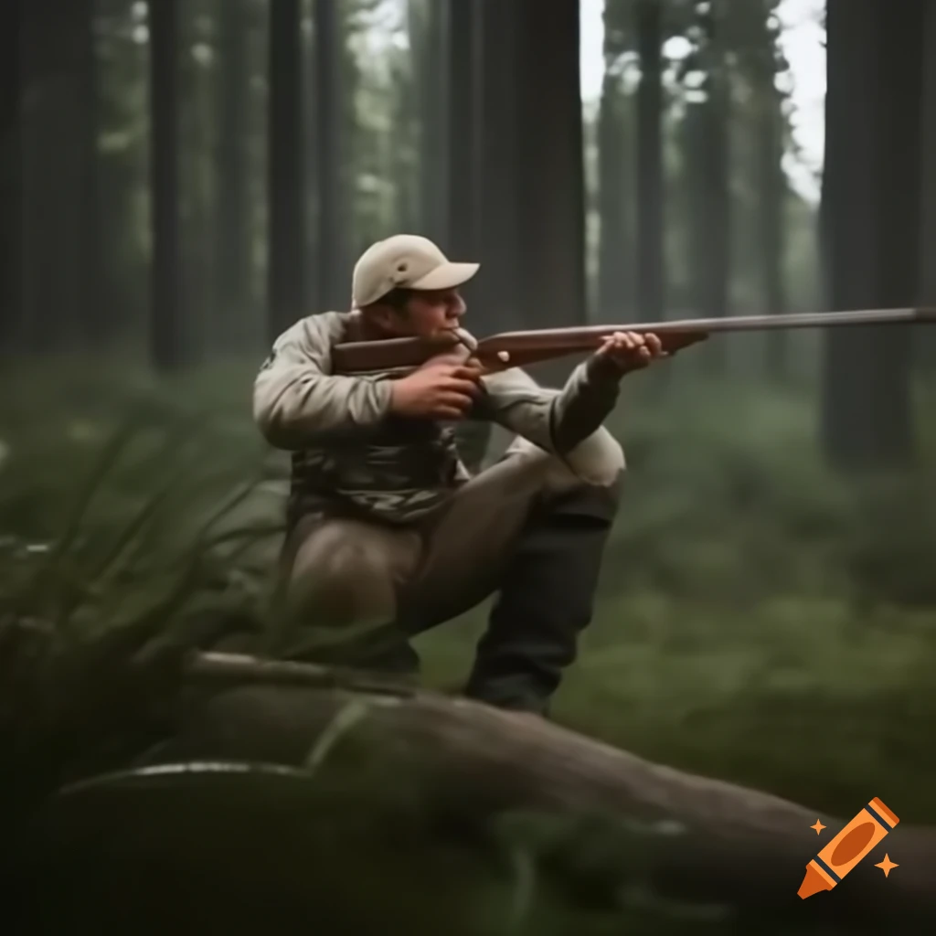 Man hunting in forest setting