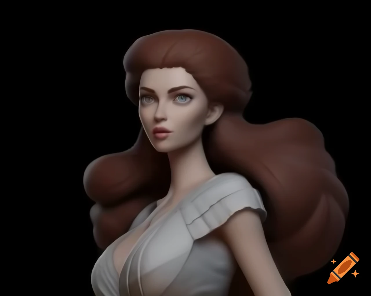 Close-up portrait of woman in flowing dress with beautiful hair, realistic digital art