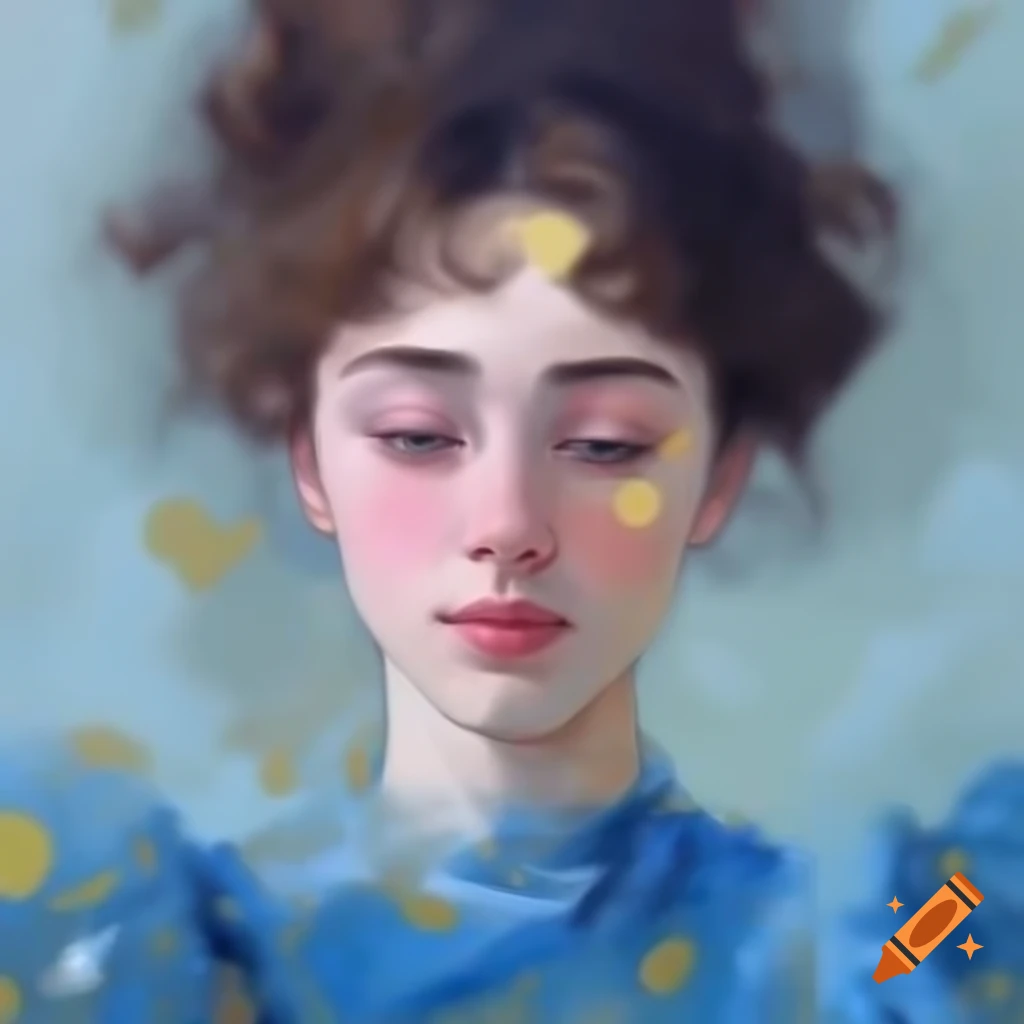 Impressionist painting of a woman with abstract features in soft pastel colors