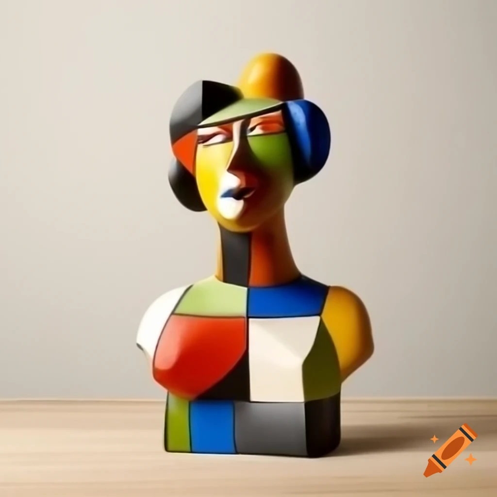 Tall cubist female figure bust in abstract style