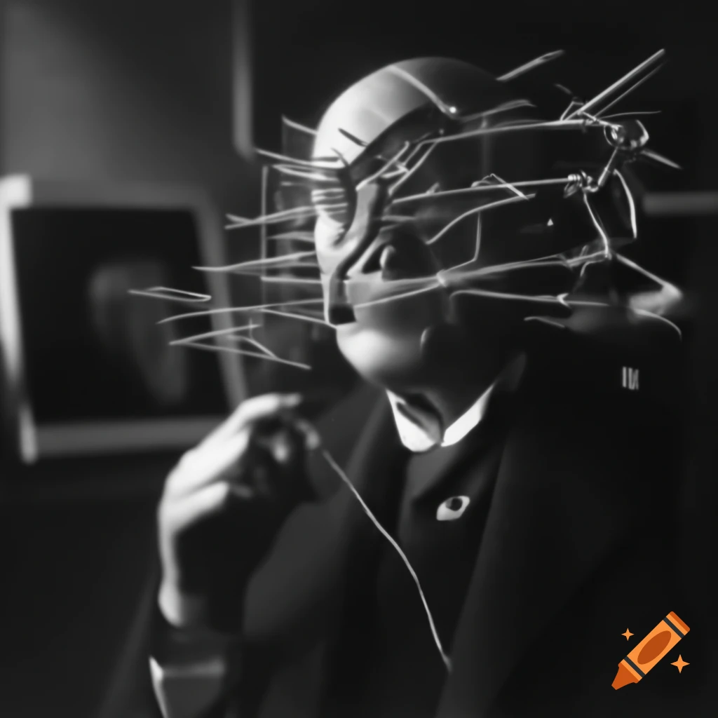 Portrait of Luigi Russolo with wires and sound elements