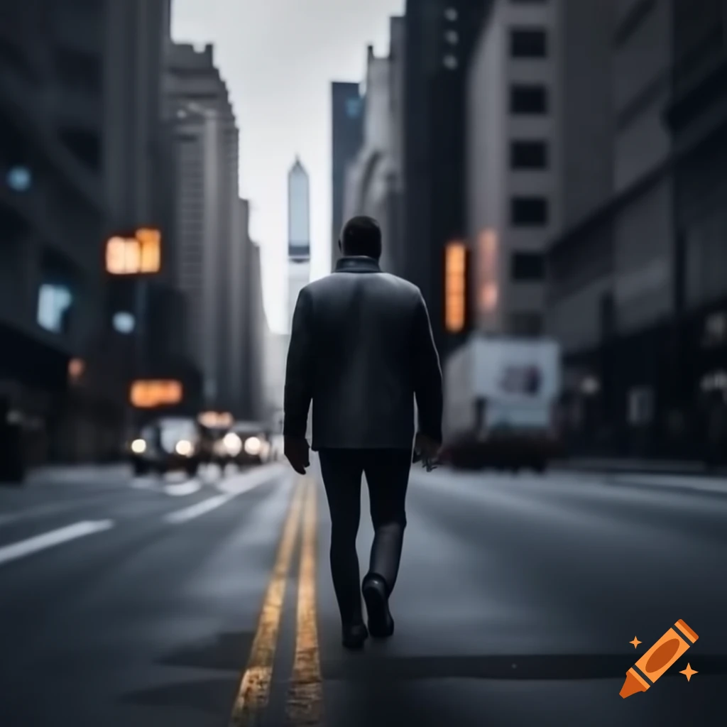 Realistic photo of a man walking on city street with Instagram filters