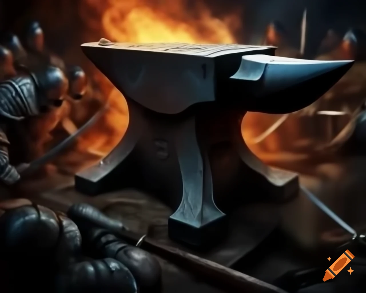Medieval war anvil with massive forge and blades for battle